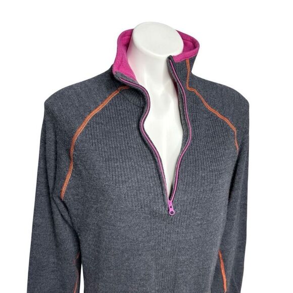 Athleta gray merino wool 1/4 zip sweater with pink and orange trim size 1X - Picture 7 of 13